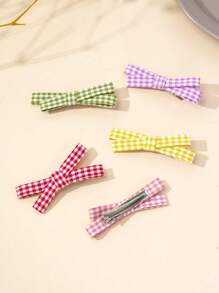 5pcs/Pack Cute & Simple Plaid Bowknot Hair Clips, Suitable For Daily Flyaway Hair, Hair Accessories For Girls, Claw Clips, Hair Slide, Hair Claws