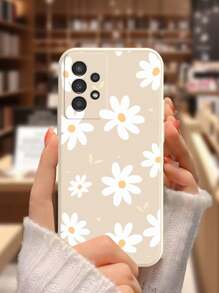 Chrysanthemum Painted Anti-Drop Perforated Beige Simple Fashion Phone Case Compatible With IPhone 16/15 XR /7/8 /16 ProMax /13 Case/IPhone 15 ProMax/12 ProMax/13 ProMax/14 ProMax 13 14 11 12p14 P11 Soft Shell P12 Anti-Drop XS.XR /78P.78GES2 Compatible Galaxy Redmi 10/9/Note9/12c/Note11pro/Note8Pro/9C/9a Anti-Drop Phone Protective Cover Case