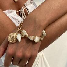 1 pièce Ensemble de collier pendentif en alliage de coquillage et étoile de mer, chaîne de clavicule de décoration de plage décontractée