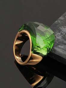 Fashionable And Elegant Electroplated 18K Gold Artificial Emerald Water Chestnut Stainless Steel 316 Ring For Women. Simple Style Green Glass High-Quality Ring - Green - View 5