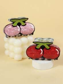 1 件女士卡通樱桃图案 PVC 发夹，日常使用的装饰头饰，创意礼物，适合女孩的时尚发饰优雅发夹 - 彩色 - 查看 4