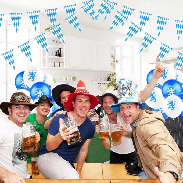 10 pezzi Bandiera da festa della birra, bandiera bavarese bifacciale, bandiere triangolari blu in plastica per festa della birra, decorazioni da interno ed esterno, forniture per feste in giardino, decorazioni a tema tedesco per feste della birra, bar, feste, cortile, club sportivi, decorazione di stanze, decorazioni per feste di compleanno, decorazioni per festival