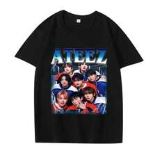 Limited  Ateezs Retro World Tour 2025 T Shirt Men Women Oversized 100 Cotton Hot Saless Short Sleeve Summer Unisex Plus Size Tops - 黑色 - 查看 1