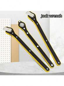 2 Pieces Set Of High Carbon Steel Jack Nut Wrench, With Extended Rocker And Ratchet Wheel, Which Can Easily Change Tires. The 360 Rotation Knob Design Is Suitable For Garage Tire Wrenches Of Motorcycles, SUVs And Other Vehicles.