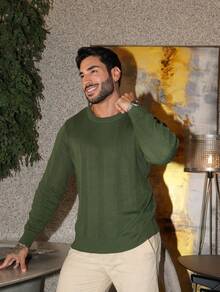 Men's Knitted Sweater Top Chic High Quality Textured Autumn Winter Long Sleeve - xanh quân đội - Xem 4