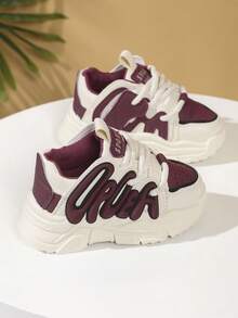 1 Pair Burgundy Sports Shoes, Fashionable, Comfortable, Anti-Slip, Durable Soft Outsole, Suitable For Running, With Seamless Lining Design, Hook And Loop Closure For Easy Wearing, Suitable For Daily Wear