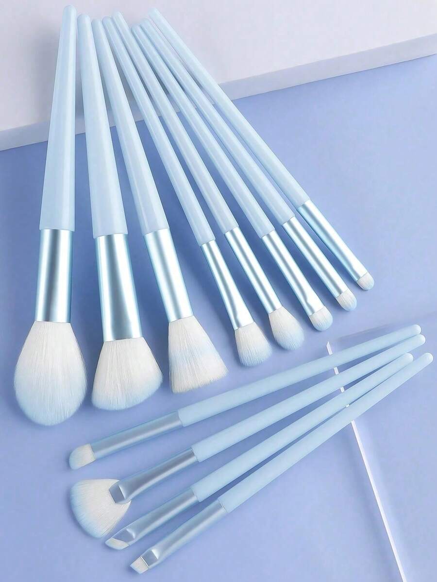 12pcs Blue Makeup Brush Set – Professional Foundation, Blush, Contour, Eyeshadow, Powder & Detail Brushes For Flawless Makeup Application