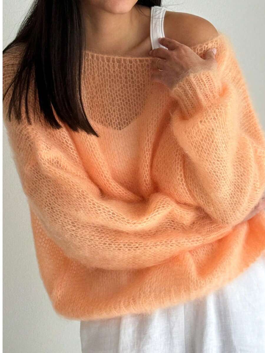 优雅女士纯色高领毛衣，休闲宽松长袖针织毛衣，女款“年年”