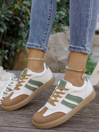 Women's New Splicing Contrast Color Lace-Up Casual Low-Top Sneakers, Comfortable Plus Size Outdoor Sports Casual Shoes, Versatile Daily Flat Shoes, Student Sport Shoes, Casual Bohemian Retro Office Outdoor