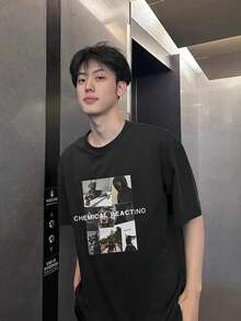 200g Cotton T-Shirt 2025 Men's New Short-Sleeved Cotton Vacation Pattern Short-Sleeved Crew Neck Matching Look