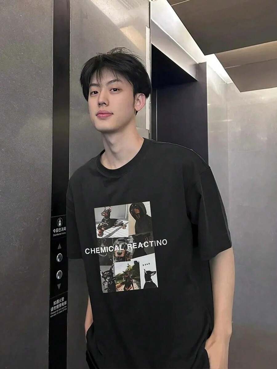 200g Cotton T-Shirt 2025 Men's New Short-Sleeved Cotton Vacation Pattern Short-Sleeved Crew Neck Matching Look