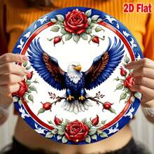 1pc Blue, Red, White Eagle Wreath Logo, Round Metal Wreath Logo, Wreath Logo, Patriotic Logo, 4th Of July (20x20cm) Decor Sign, Hole Style Randomly