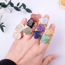 1 pièce Bague en pierre de cristal brut naturel, bande ouverte réglable, bijoux faits main, style vacances élégant, cadeau unique aux textures irrégulières