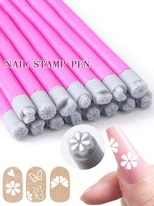 1-30 pièces Ensemble de stylos de tamponnage pour nail art, outils de tamponnage pour ongles en silicone, stylos de transfert d'impression de motifs de papillons et de fleurs pour nail art, kit de conception de tampons à ongles pour l'été, l'école