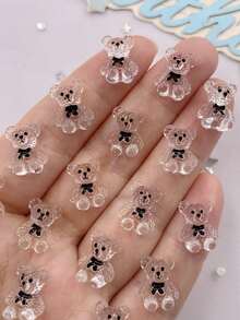 15个树脂可爱彩色3D迷你熊美甲饰品，平底水钻，剪贴簿小摆件，DIY珠宝配件，工艺品，夏季，学校 - Transparent - 查看 2