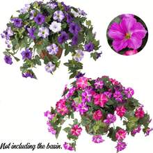 1pc Artificial Petunias Flowers Plants For Outdoor Decoration Spring Faux Morning Glory Silk Flower UV Resistant No Fade Floral For Home Garden Balcony Yard Porch Realistic Indoor Decor