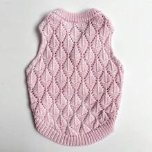 1pc Hollow Knit V-Neck Sweater For Small Dogs, Cat Pink Pet Clothes Anti-Shedding, Suitable For Outdoor Activities