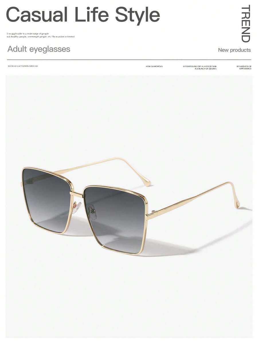 1 件女士优雅复古方形时尚眼镜，适合旅行、度假、户外佩戴，金属全框 - 彩色 - 查看 1