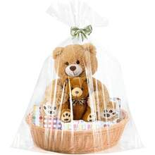 5pcs Extra Large Cello Bags,43x47 Inches Clear Cellophane Bags Perfect For Gift Baskets, Presents, Weddings, Bridal/BabyShowers And More (Flat, No Gusset, Ribbon Not Included)