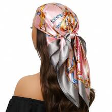 1条时尚方形真丝围巾，新款设计，90*90厘米，奢华围巾，花卉印花头巾披肩颈巾，女士适用，35.4英寸，适合连衣裙搭配。 - A - 查看 18