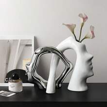 1pc Hollow Ceramic Vase, Abstract Floral Design Ceramic Vase, Modern Boho Style Decorative Ceramic Vase For Home Decor