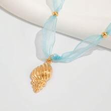 1 pièce Collier avec style paysage marin, étoile de mer et coquillage, design de col simple et frais avec maille