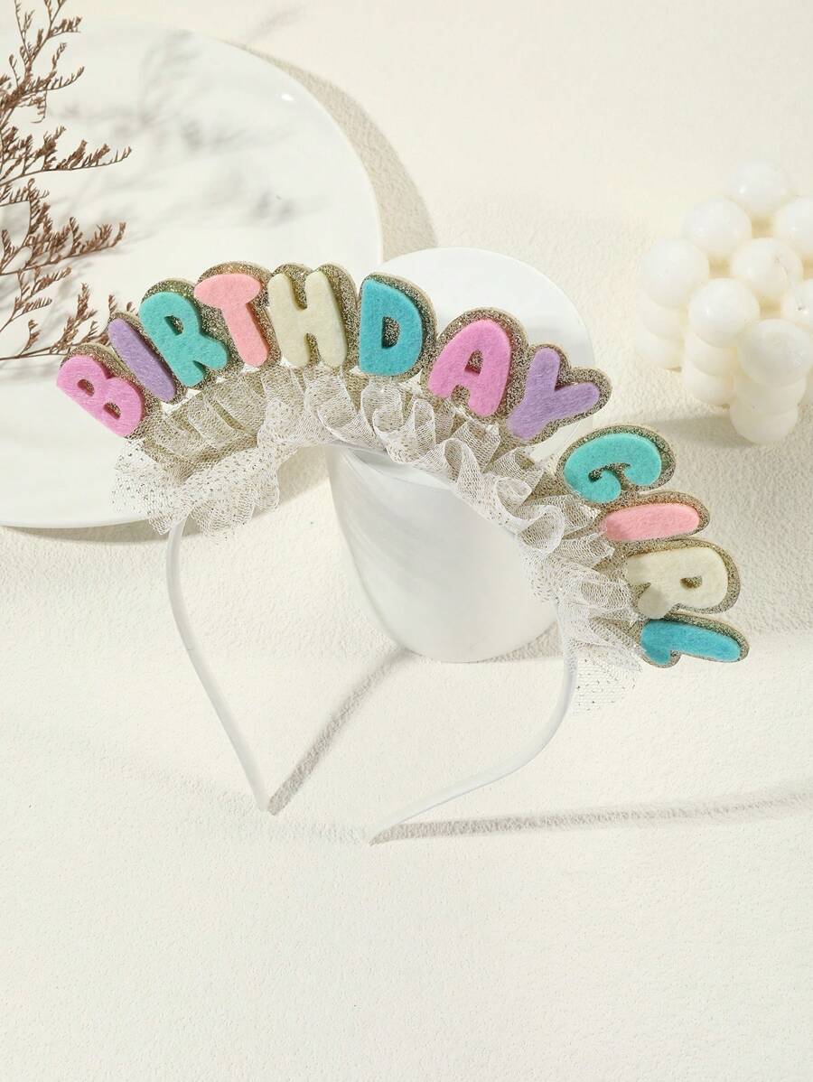 1pc Golden Tone Macaroon Mix-Color Letter Decor Headband For Birthday Girls