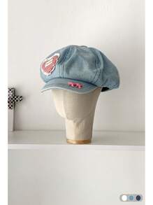 1 pièce Chapeau octogonal rétro rayé en tulle avec bord pliable, grand chapeau de soleil d'été pour femme avec grand tour de tête, flatteur pour le visage, petit bord, béret vintage en forme de nuage