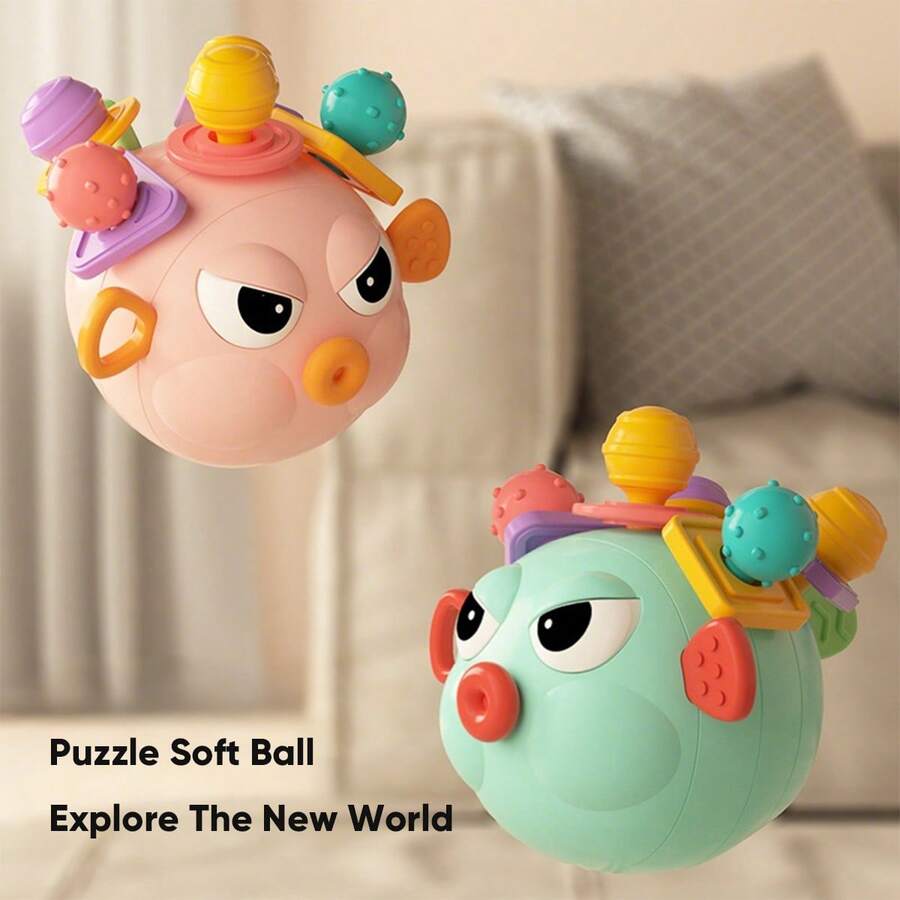 新生儿硅胶出牙玩具，可咬可抓曼哈顿球，适合0-3岁婴儿