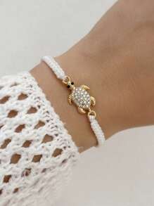 1pc Purple Couples Metal Minimalist Rhinestone Sea Turtle Braided Bracelet