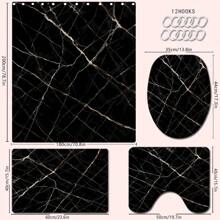 1/4pcs Black Marble Texture Theme Shower Curtain Set, Waterproof Bath Curtain, Bathroom Decor, Fashionable Drape, Window Curtain, Room Divider, No Drilling Required, Polyester, Machine Washable Bathroom Accessories Back To School