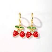 1 Pair Cute Fruit Cherry & Strawberry Hoop Earrings, Lovely Girls Ear Hanging Earrings