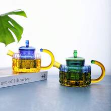 1pc Creative Color Blocking Heat-Resistant Glass Tea Separation And Filtration Small Bubble Teapot For Household Tea Brewing Glass Teapot - Pink - View 1