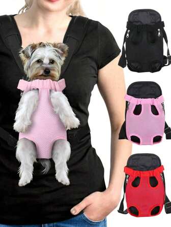 1Pc Breathable Mesh Uncle Shoulder Pet Strap Backpack, Portable Chest Bag For Pets, Outdoor Pet Cat And Dog Bag, Small Size, Elastic Neck Hook And Loop Design Buckle Design Widening Strap Pet Outdoor Bag, Suitable For Puppies And Cats, Front Chest Backpack, Soft And Breathable Mesh Portable Outdoor Bag, Christmas Gift.