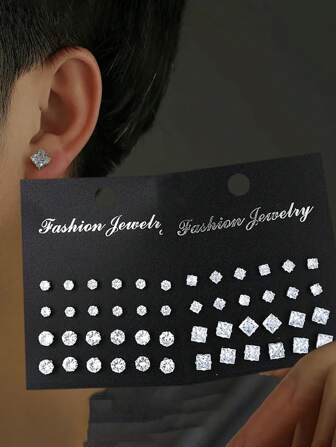 48pcs Round & Square Stud Earrings Jewelry Set For Women & Men, Minimalist & Elegant Style, Versatile For Daily Casual Wear, Fashion Gift
