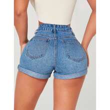 short sexy para mujer  de mezclilla talle alto - Azul - Ver 2