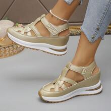 1 Pair Women Summer Casual Platform Sandals, Hook & Loop Closure Easy Slip On, Thick Soft Sole Anti-Slip Hidden Wedge Heels Ladies Sandals