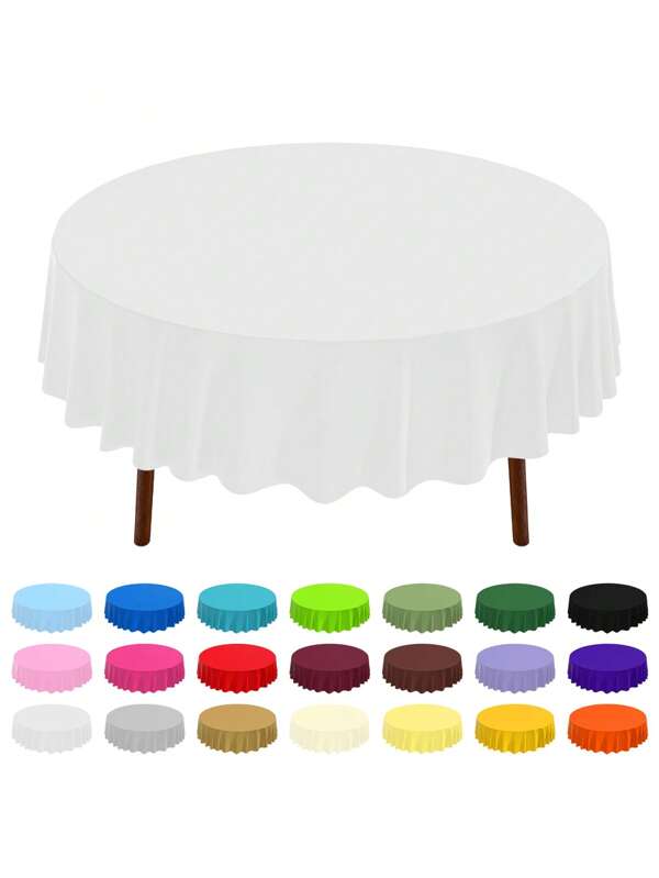 Toalha de mesa redonda descartável de plástico, 1 peça/6 peças/10 peças, à prova d'água e resistente a manchas, decoração de mesa, 213 cm