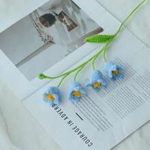 1/3/6pcs Handmade Crochet Lily Of The Valley Flowers, Artificial Flowers. DIY Crochet Flower Bouquet As Gift For Her, Friends, Family, Teachers, Lovers, Home Decor, Wedding, Birthday, Party Decoration. Suitable For Spring/Summer Decor, Ramadan, Easter, Graduation, Back To School, Valentine's Day, New Year And Other Holiday Creative Gifts - Blue - View 13