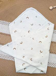 100*100cm 1 pièce Couverture fine douce et confortable pour bébé avec motif étoiles et lune dorées, serviette de bain pour nouveau-né, lange respirant et absorbant, couette fine pour bébé