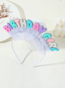 1 Pc Silver-Tone Macaron Gradient Letter Print Birthday Girl Headband