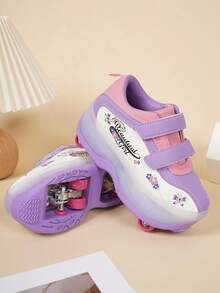 1 Pair Children Fashion Skate Shoes With Convenient Button - Purple - View 6