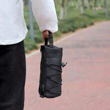 Adjustable Bike Handlebar Bag - Black, Multi-Compartment, Portable Front Frame Tube Bag For Cycling Essentials, Handlebar Mounted Bag, Smooth Cylindrical Design, Elastic Fixing System, Bicycle Bag