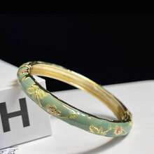 1 pieza Nuevo brazalete estilo bohemio de esmalte cloisonné con flores doradas, joya adecuada para mujeres y niñas - Pulsera cloisonné esmaltada con estampado floral - Ver 12