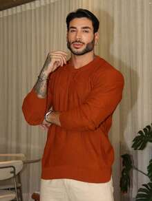 Knitted Sweater Men's Sweater Tops Chic Cold Weather High Quality Autumn Winter Long Sleeve Pullover - 駝色 - 查看 2