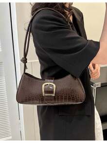 Bolsa feminina crossbody de cor sólida elegante ombro(3141) - Café - Visão 4