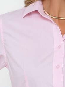 New Release Women's Formal Shirts, Simple Style, Shirts With Front Buttons - Màu Hồng baby - Xem 4