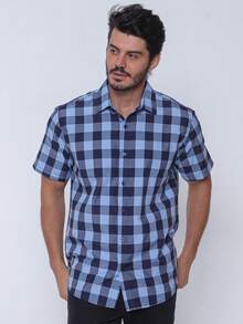 Rand paul Men's Casual Slim Fit Short Sleeve Plaid Shirt Slim Fit Modern And Versatile Style - Màu xanh hải quân - Xem 5