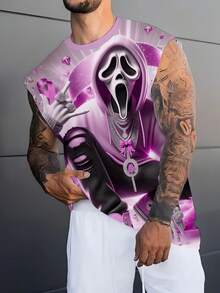 男士骷髅印花背心，休闲度假背心，适合外出和街头穿着 - 彩色 - 查看 3