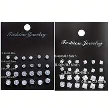 48 Peças Conjunto de Brincos Redondos e Quadrados para Mulheres e Homens, Jóias para Casais, Incrustado com Strass Cintilante, Estilo Simples e Elegante, Versátil para Uso Diário, Presente de Moda Casual